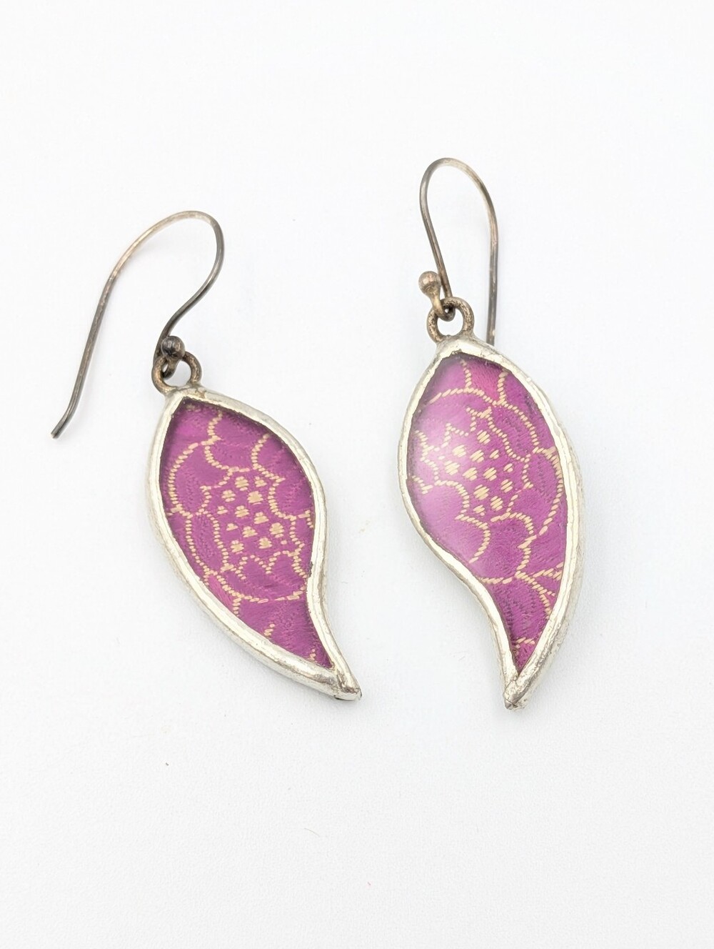 Victoria BC hand made encased fabric leaf dangle earrings